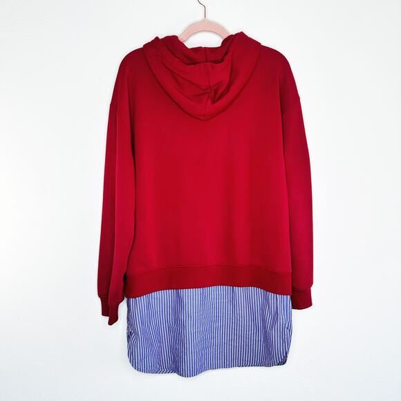 Sandro Two in One Red Blue Twofer Hooded Sweatshirt Tunic Hoodie Top 4 Small - Picture 8 of 16